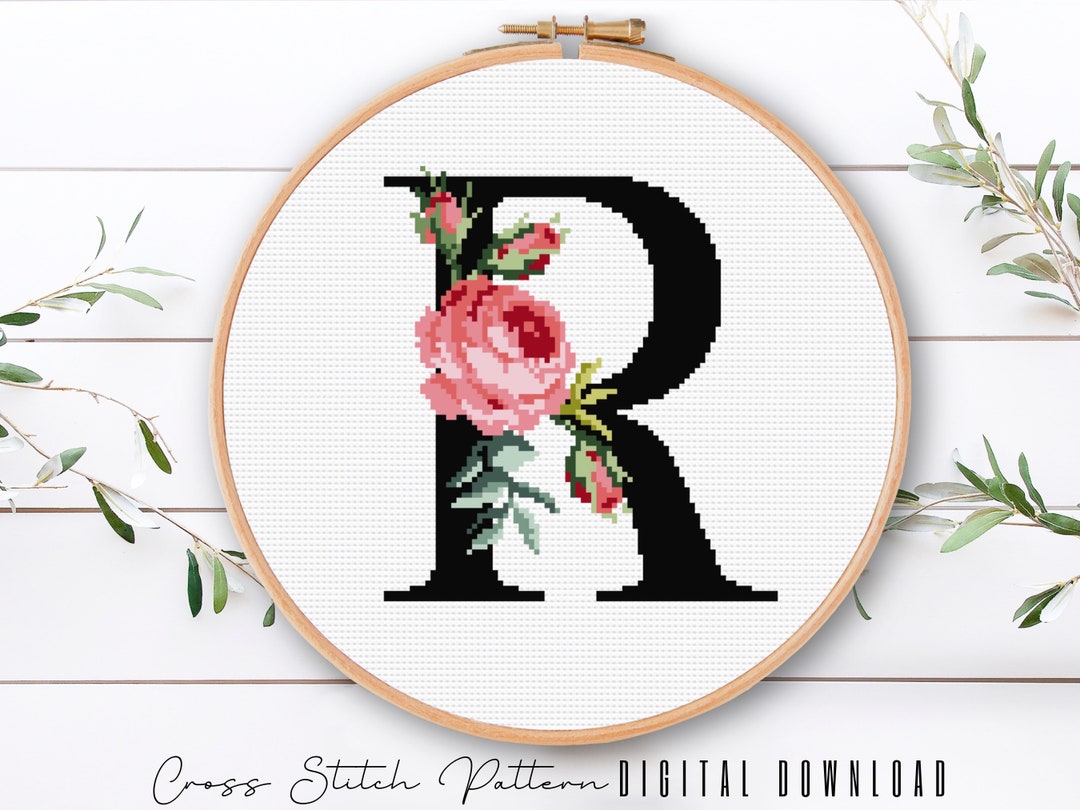 Floral Letter R Cross Stitch Pattern: Alphabet Monogram (digital ...