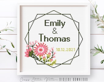 Personalized Wedding Cross Stitch Pattern: Anniversary Engagement Gift (Digital Download PDF)