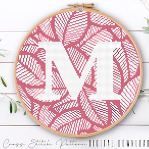 Letter M, Cross Stitch Alphabet Pattern, Modern Monogram, Counted Cross Stitch Sampler, Initial Embroidery, Hoop Art, Digital Download PDF