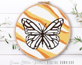 Butterfly Cross Stitch Pattern: Modern Floral Embroidery (Digital Download)