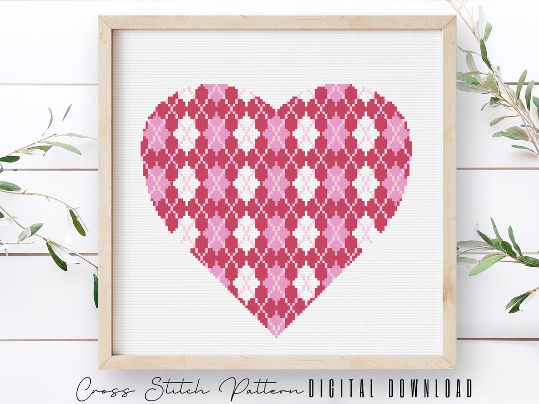 Heart Shape Cross Stitch Pattern Valentine Counted Cross Etsy