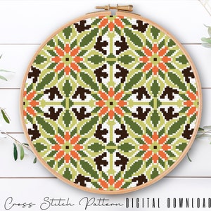 Modern Cross Stitch Pattern, Counted Cross Stitch Sampler, Tile Embroidery, Mosaic Cross Stitch, Colorful Cross Stitch, Digital Download PDF