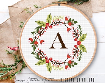 Christmas Cross Stitch Pattern, Alphabet Counted Cross Stitch Sampler, Easy Cross Stitch Pattern, Personalized Gift, Digital Download PDF
