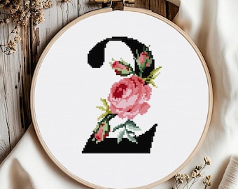 Floral Number 2 Cross Stitch Pattern: Flower Monogram (Digital Download PDF)