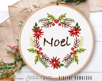 Christmas Cross Stitch Pattern, Modern Counted Cross Stitch Sampler, Hope, Joy, Love, Noel, Easy Cross Stitch Pattern, Digital Download PDF