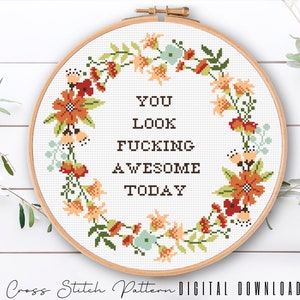 Funny Cross Stitch Pattern, Floral Sassy Cross Stitch, Feminist Counted Cross Stitch pattern, Funny Embroidery design, Digital Download PDF