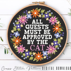 Funny Cross Stitch Pattern, Cat Mom Counted Cross Stitch, Floral Cross Stitch, Funny Embroidery Pattern, Home Decor, Digital Download PDF