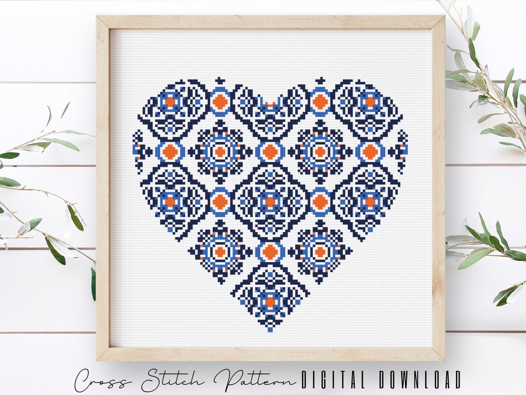 Heart Shape Cross Stitch Pattern, Valentine Counted Cross Stitch