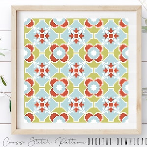 Modern Cross Stitch Pattern, Counted Cross Stitch Sampler, Tile Embroidery, Mosaic Cross Stitch, Colorful Cross Stitch, Digital Download PDF