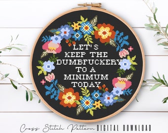 Funny Floral Cross Stitch Pattern: Subversive Embroidery (Digital Download)