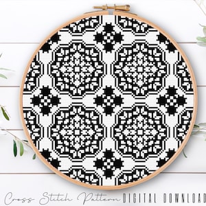 Modern Cross Stitch Pattern, Counted Cross Stitch Sampler, Tile Embroidery, Mosaic Cross Stitch, Colorful Cross Stitch, Digital Download PDF