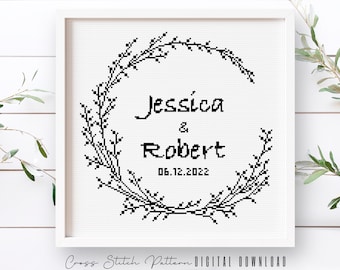 Modernes Kreuzstichmuster, Hochzeit Kreuzstich Muster, Hochzeit Jahrestag Muster, Verlobungsgeschenk, digitaler Download PDF