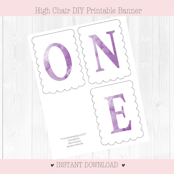 First Birthday high chair DIY Banner Printable FILE | ONE | light purple watercolor | 1st Birthday party decoration |