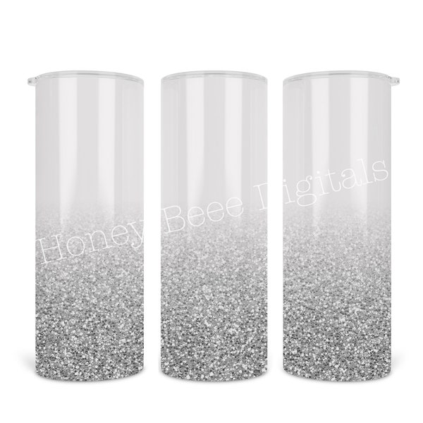 20 oz skinny  tumbler PNG wrap |  Tapered and Straight | digital file  | sublimation |  white to silver glitter ombre design