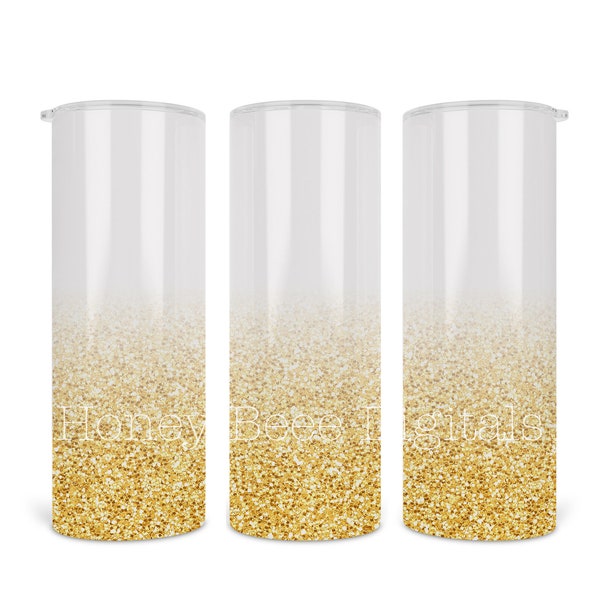 20 oz skinny  tumbler PNG wrap |  Tapered and Straight | digital file  | sublimation |  white to gold glitter ombre design