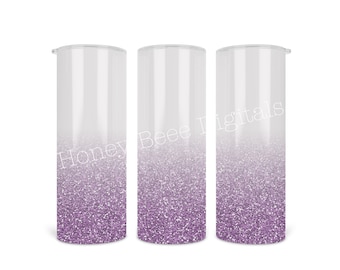 20 oz skinny  tumbler PNG wrap |  Tapered and Straight | digital file  | sublimation |  white to lilac glitter ombre design purple