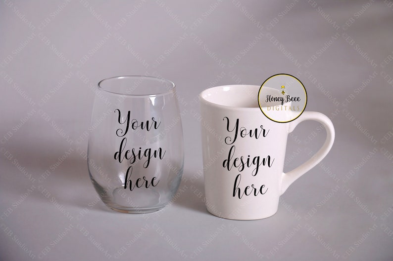 Download Mug And Wine Glass Mockup Photo Stemless Glass Jpg Wine Etsy