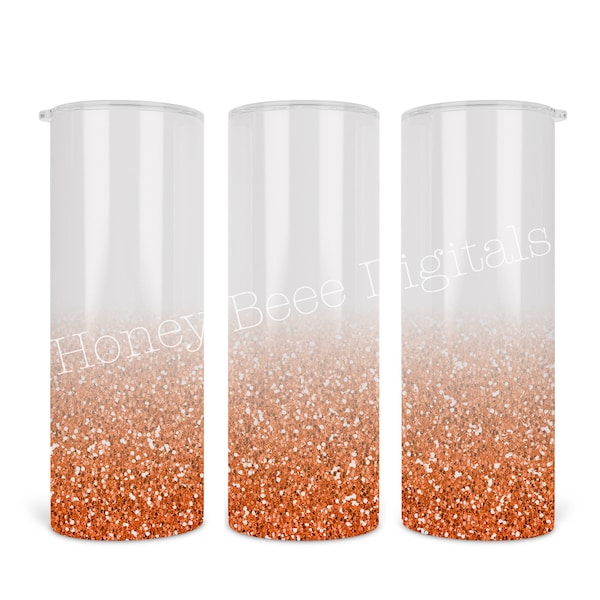 20 oz skinny  tumbler PNG wrap |  Tapered and Straight | digital file  | sublimation |  white to burnt orange glitter ombre design