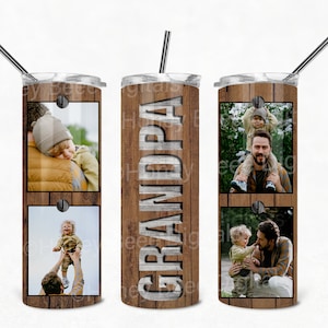 20 oz skinny  tumbler PNG wrap |  Tapered and Straight | digital file  | sublimation |  wood |  grandpa  photo collage tumbler cup