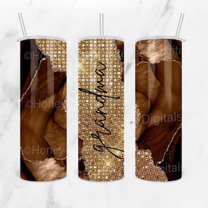 Add your own text | 20 oz skinny tumbler PNG wrap | digital file  | straight and tapered | brown gold agate |