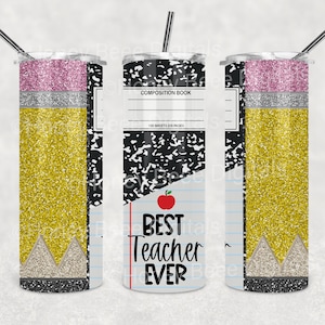 Composition notebook 20 oz skinny tumbler PNG wrap |  Tapered and Straight |  digital file  | sublimation | glitter | Teacher gift | Pencil