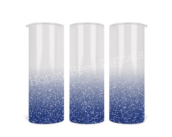 20 oz skinny  tumbler PNG wrap |  Tapered and Straight | digital file  | sublimation |  white to navy blue glitter ombre design