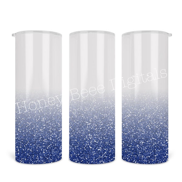 20 oz skinny  tumbler PNG wrap |  Tapered and Straight | digital file  | sublimation |  white to navy blue glitter ombre design