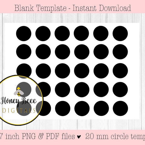 20 mm circle template | blank template | DIY | design | PSD | PNG | round  | planner | commercial use | cabochon bezel  charms circles 5x7in