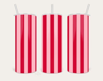 Pink and red  stripes 20 oz skinny  tumbler PNG wrap |   Straight  digital file  | sublimation | stripes pattern  design