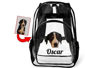 Clear Backpack, Custom Photo Dog/Cat PVC Transparent Book Bag with Adjustable Shoulder Straps Personalized Gift For Pet Owners, Pet Lovers