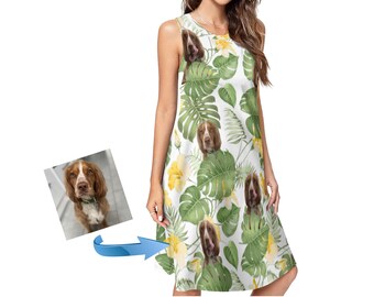Personalized Upload Photo Hawaiian Dress Custom Hawaiian Womens Skirt with Pets Face, Dog/Cat Lover Gift Clothes