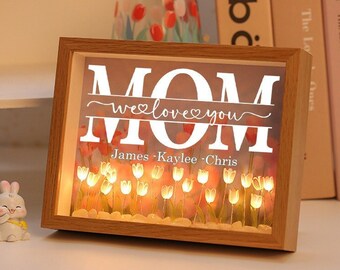 Veilleuse LED tulipe, cadeau de fête des mères personnalisé fille et enfants | Cadre photo personnalisé pour maman et grand-mère