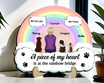 Memorial Gift For Pet Lovers, Dog Dad/Mom, Cat Mom/Dad - Personalized A Piece Of My Heart 2-Layered Wooden Plaque With Stand