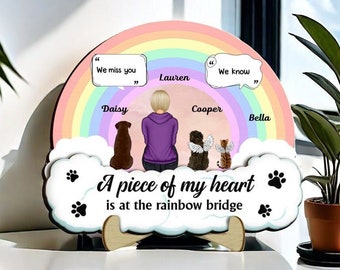 Memorial Gift For Pet Lovers, Dog Dad/Mom, Cat Mom/Dad - Personalized A Piece Of My Heart 2-Layered Wooden Plaque With Stand