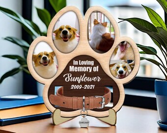 Photo Paw Wooden Plaque, Memorial Gift For Pet Lovers, Dog Ca Dad/Mom, Pet Loss  - Personalized 2-Layered Wooden Plaque With Stand