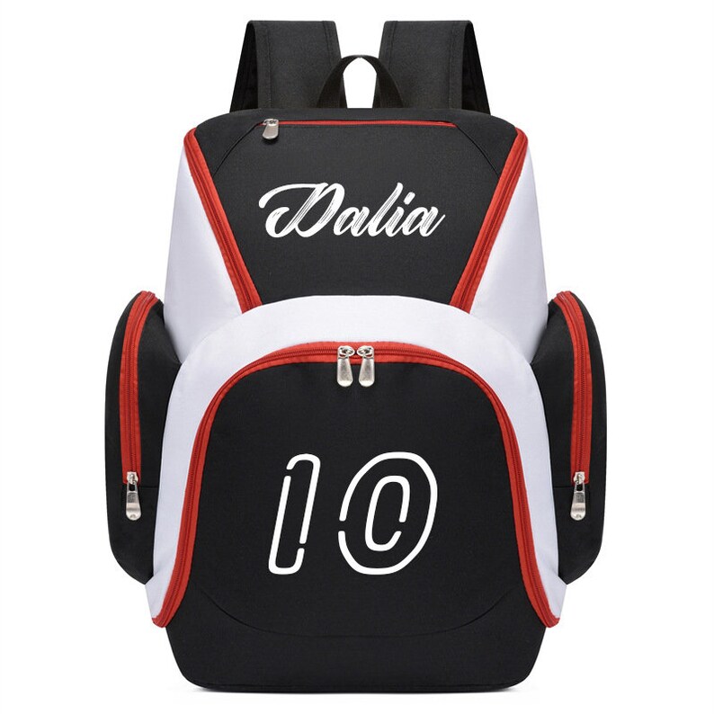 Regalo de mochila de baloncesto, bolsa deportiva personalizada con nombre/número, regalo para niño/niña, Cusotm Back to Schoolbag Black/Red