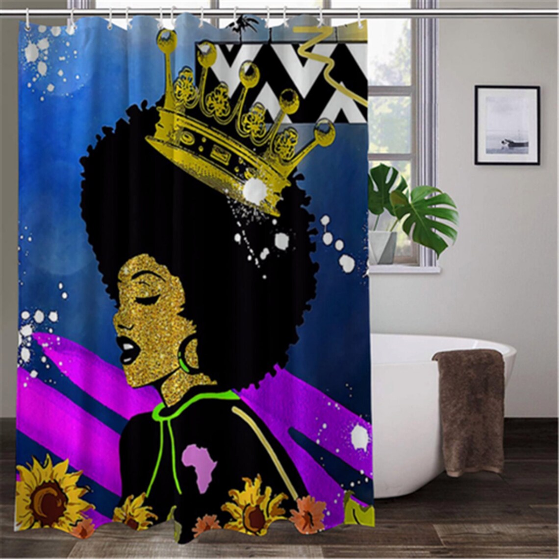 Black Queen Shower Curtain Black Girl Shower Curtain Custom Etsy