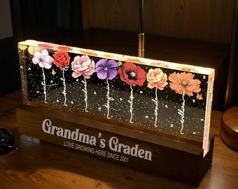 Personalisiertes Geburtsmonats-Blumen-Acryl-LED-Nachtlicht, personalisiertes Familienlicht, Geschenk zum Muttertag, Geschenk für Oma Mama