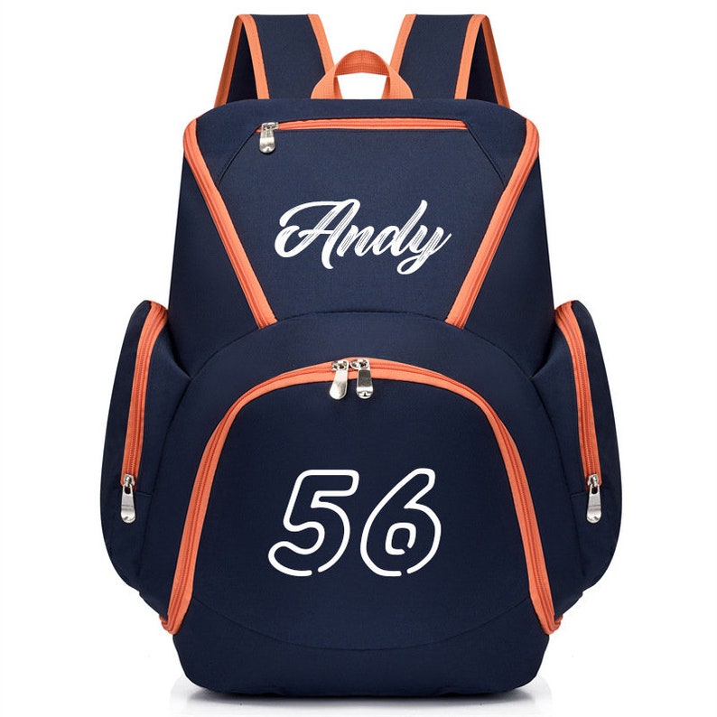 Regalo de mochila de baloncesto, bolsa deportiva personalizada con nombre/número, regalo para niño/niña, Cusotm Back to Schoolbag Navy Blue