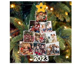 Photo Family Tree Personalized Acrylic Ornament, Merry Christmas 2023 For DAD MOM, Family Ornament