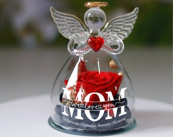 Mothers Day Gift | Customized Name Gift for MUM, Nana Grandma Angel Rose Gifts in Glass Angel Figurines