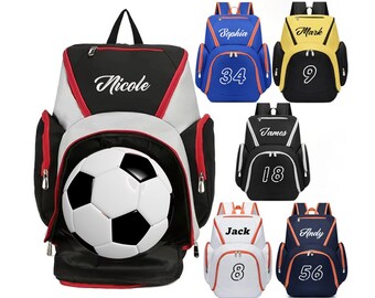 Fußball Rucksack Geschenk, personalisierte Name / Nummer Fußballtasche, Geschenk für Jungen / Mädchen, Cusotm Back to Schultasche