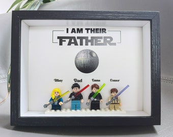 I Am Their Fathers Day Gifts, Birthday Gifts For Dad, Nana Custom Kids Names Mini Figure BoxFrames, Star Wars Signs, Custom Light Saber