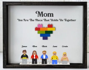 Mom You Are The Piece That Holds Us  Personalized Mothers Day Gifts, Birthday Gifts For Mom, Nana Custom Kids Names Mini Figure BoxFrames
