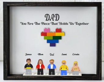 Dad You Are The Piece That Holds Us  Personalized Fathers Day Gifts, Birthday Gifts For Dad, Nana Custom Kids Names Mini Figure BoxFrames