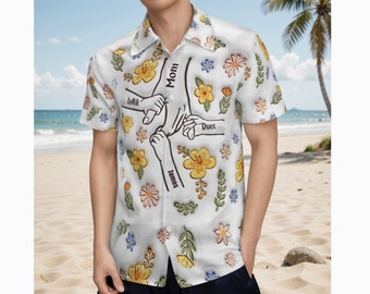 Personalized  Hand in Hand Hawaiian Shirt Inflated Effect Printed  - Mother's Day Gift For Mom, Grandma Nana Custom Hawaiian Shirt