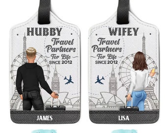 Luggage Tags, Wedding Gifts Personalized Gifts for Couple Gifts for Bride and Groom Gift for Traveling Hubby & Wifey Luggage Tags