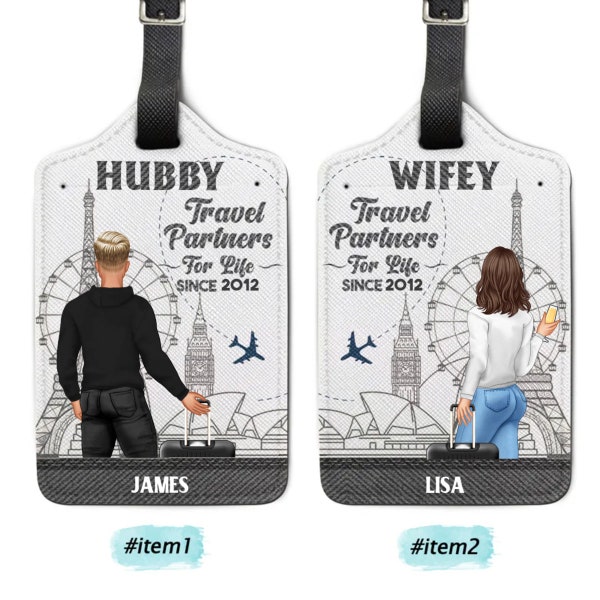 Luggage Tags, Wedding Gifts Personalized Gifts for Couple Gifts for Bride and Groom Gift for Traveling Hubby & Wifey Luggage Tags