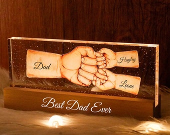 Custom Daddy's Team Acrylic Led Night Light,  Personalized Family Glow,  Gift For Father's Day  Gift for Grandpa Dad Papa