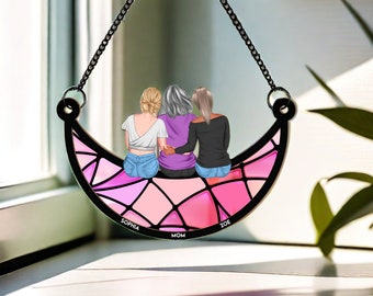 Gepersonaliseerde raam hangende Suncatcher ornament, cadeau voor Moederdag, aangepaste moeder raam hangende decor kunst